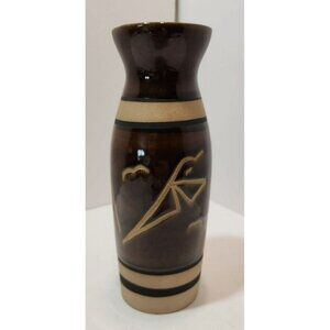 Vtg Original Saguaro Stoneware Vase Brown and Tan 8" Tall